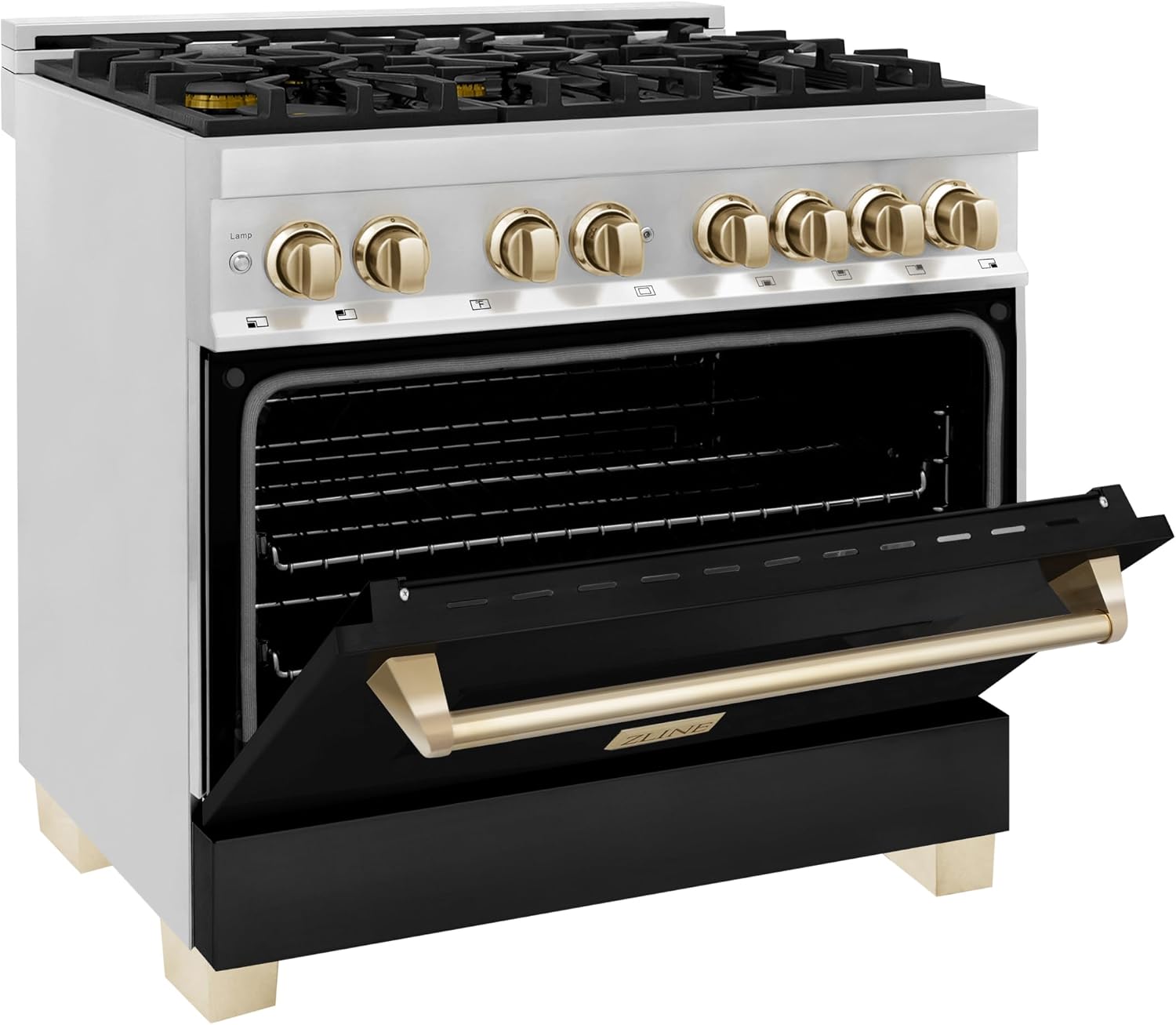 ZLINE Autograph 36' Legacy Dual Fuel Range w/ 6 Burners & Black & Gold Accents (RAZ-BLM-36-G)