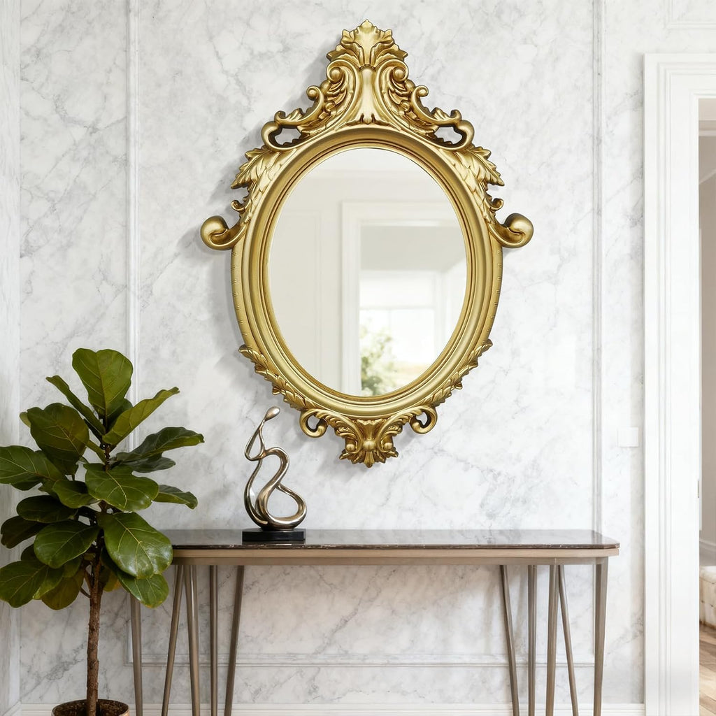 23X32 Inch Gold Vintage Oval Bathroom Mirror, Antique Oval Wall Mounted Vanity Mirror for Living Room Decor