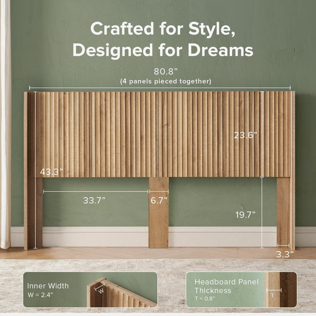 mopio Brooklyn Fluted Panel Wingback Headboard 80.8' - Wall Mount Headboard for King Bed, Modern Farmhouse Bedroom Decor, 4-Panel Assembly (Golden Oak, King)