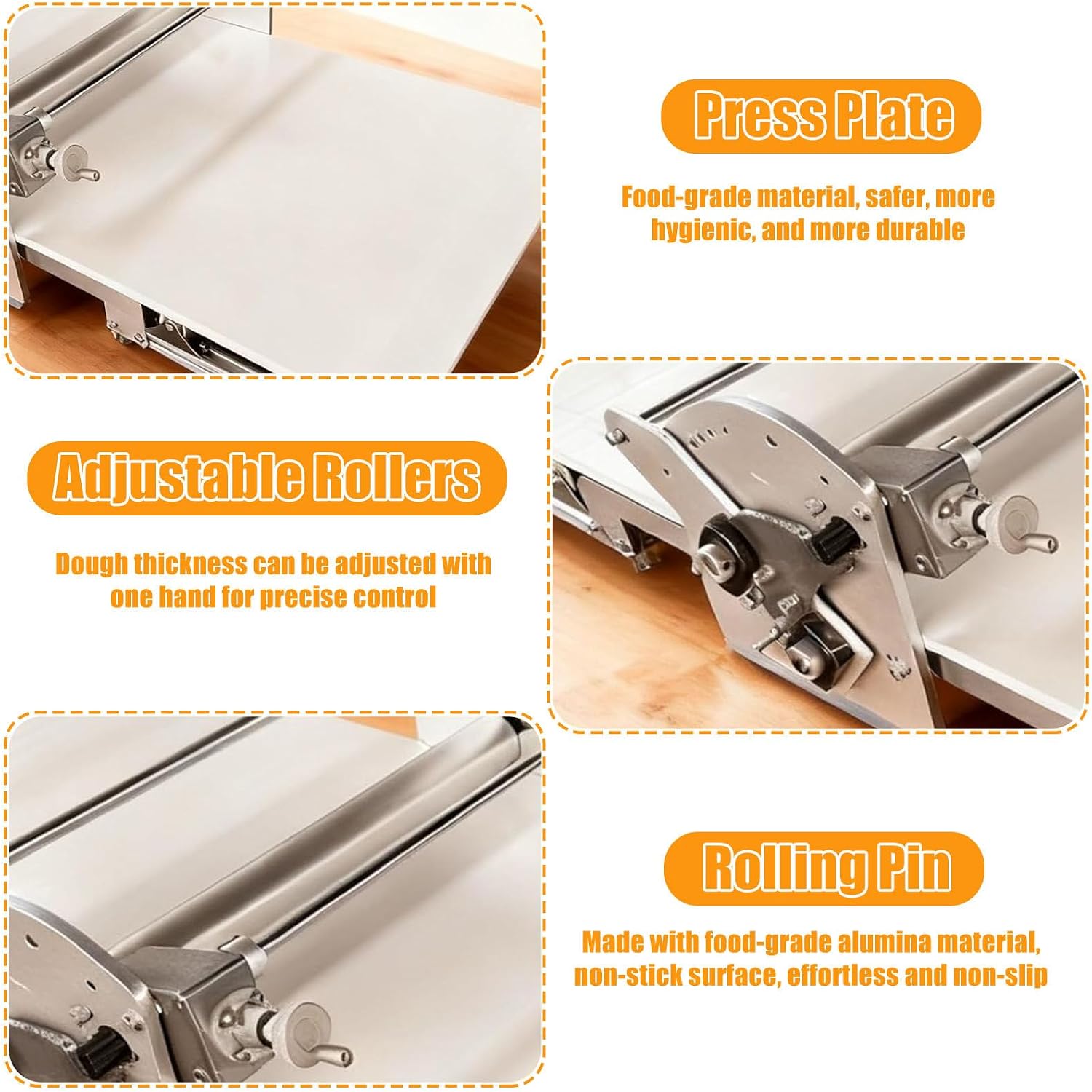 17.7' Folding Dough Sheeter, Dough Rolling Machine, Electric Dough Sheeter Machine for Home, Stainless Steel Dough Machine with 0.08'-1.18' Adjustable Thicknesses
