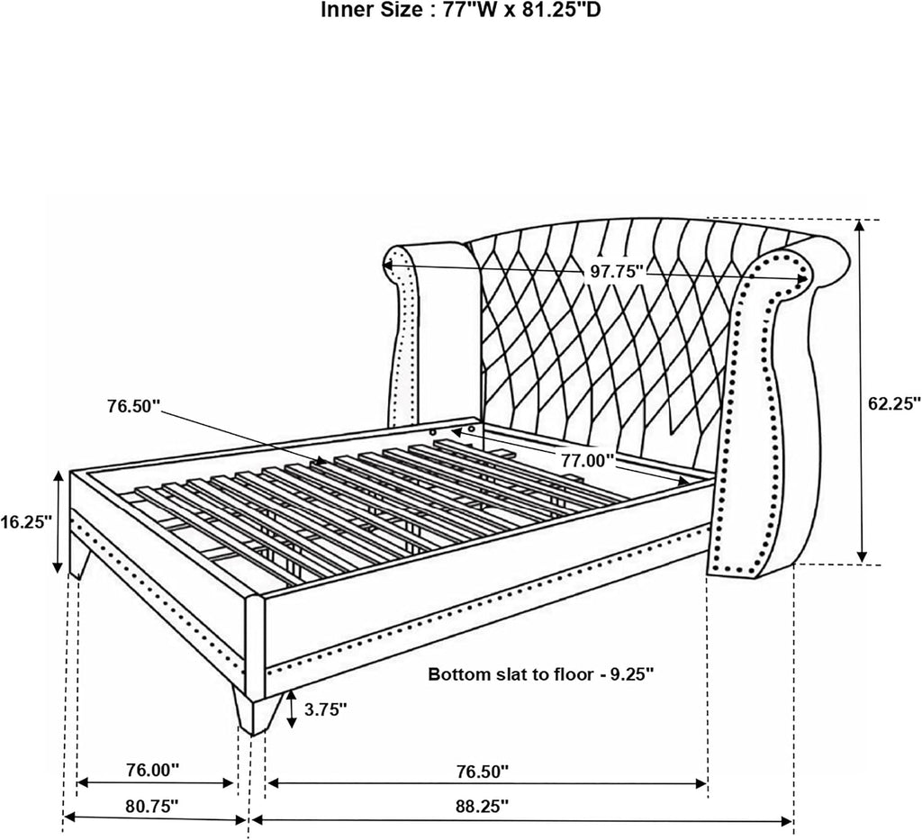 Coaster Home Furnishings - Barzini - Wood - Upholstered Platform Bed with Wingback Headboard, Button Tufting, Crystal-Like Accents, and Tapered Legs - Bedroom - Eastern King Size - White - 300843KE