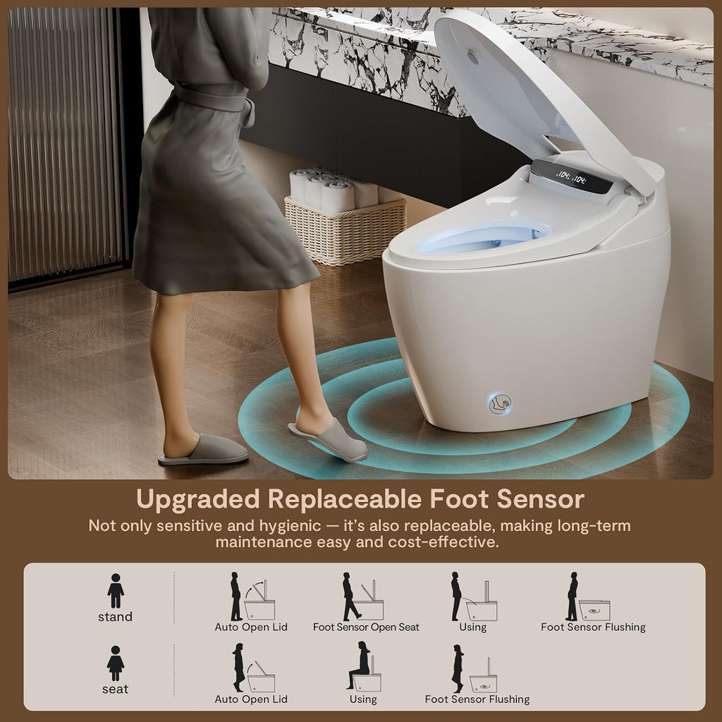 Smart Toilet with Bidet Built in, Automatic Smart Toilet with Foam Shield and Touchless Auto Open/Close Lid, Tankless Elongated One Piece Toilet with Warm Water Heated Seat Dryer for Bathroom