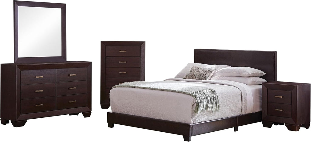 Coaster Home Furnishings Dorian Transitional 5-Piece Bedroom Set Leatherette Upholstered Twin Size Panel Bed Frame 46-inch Headboard Dark Cocoa 300762T-S5