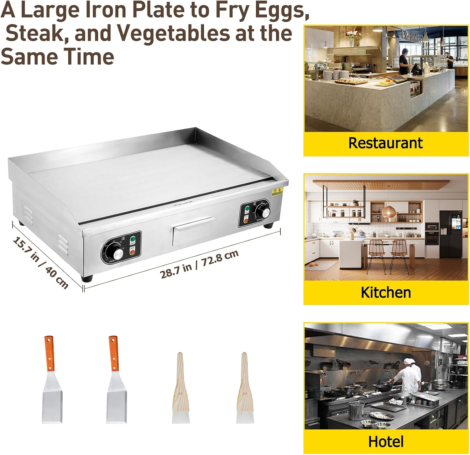 30' Commercial Electric Griddle,110V 3000W Stainless Steel Electric Flat Top Griddle, Non-Stick Plate,Adjustable Temperature Control 122°F-572°F Countertop Griddle for Home Restaurant
