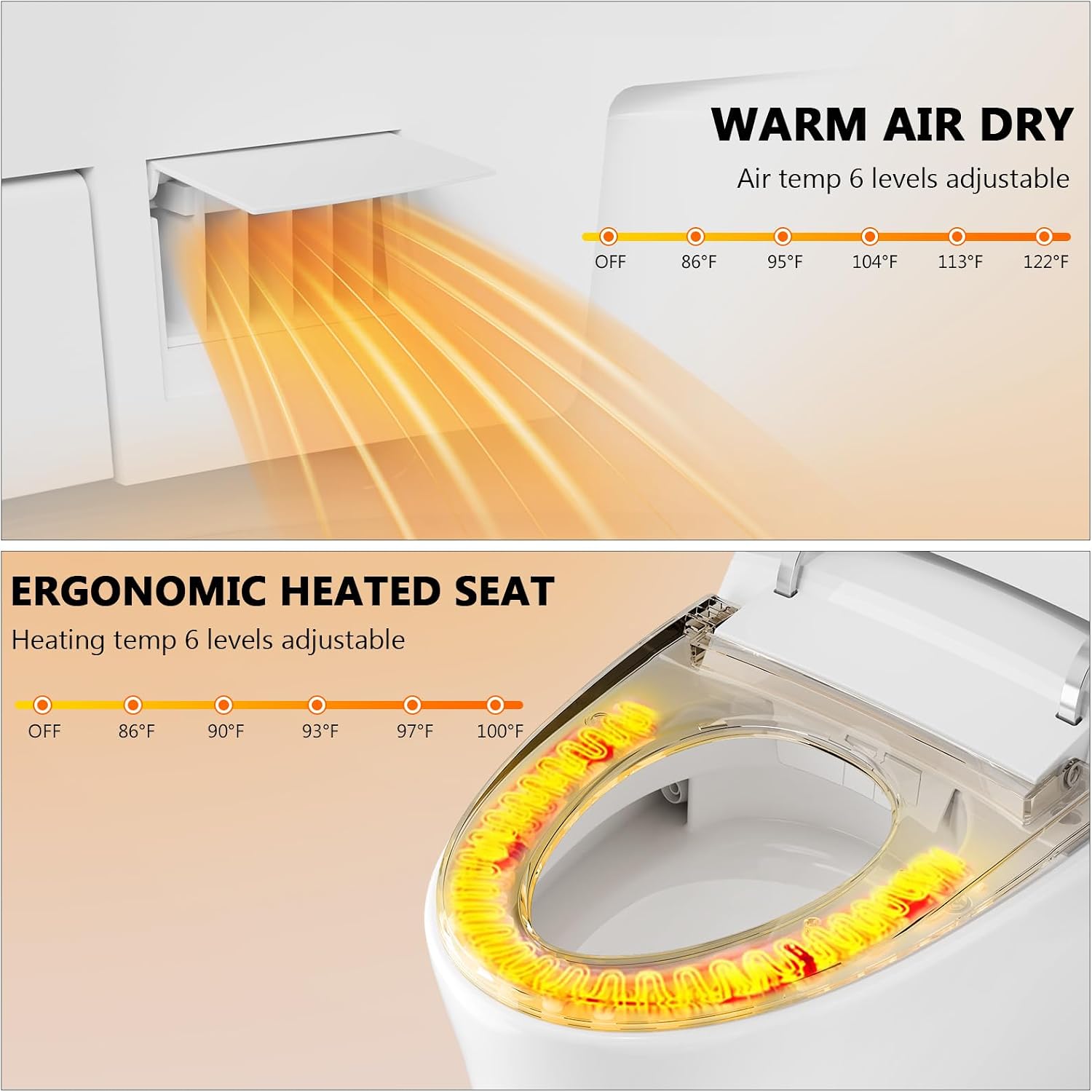 Smart Toilet, Tankless Bidet Toilet With Heated Bidet Seat, Foot Sensor, Dual Auto Flush, Manual Open & Close, Light, Remote Control, Modern Elongated Toilet for Bathroom