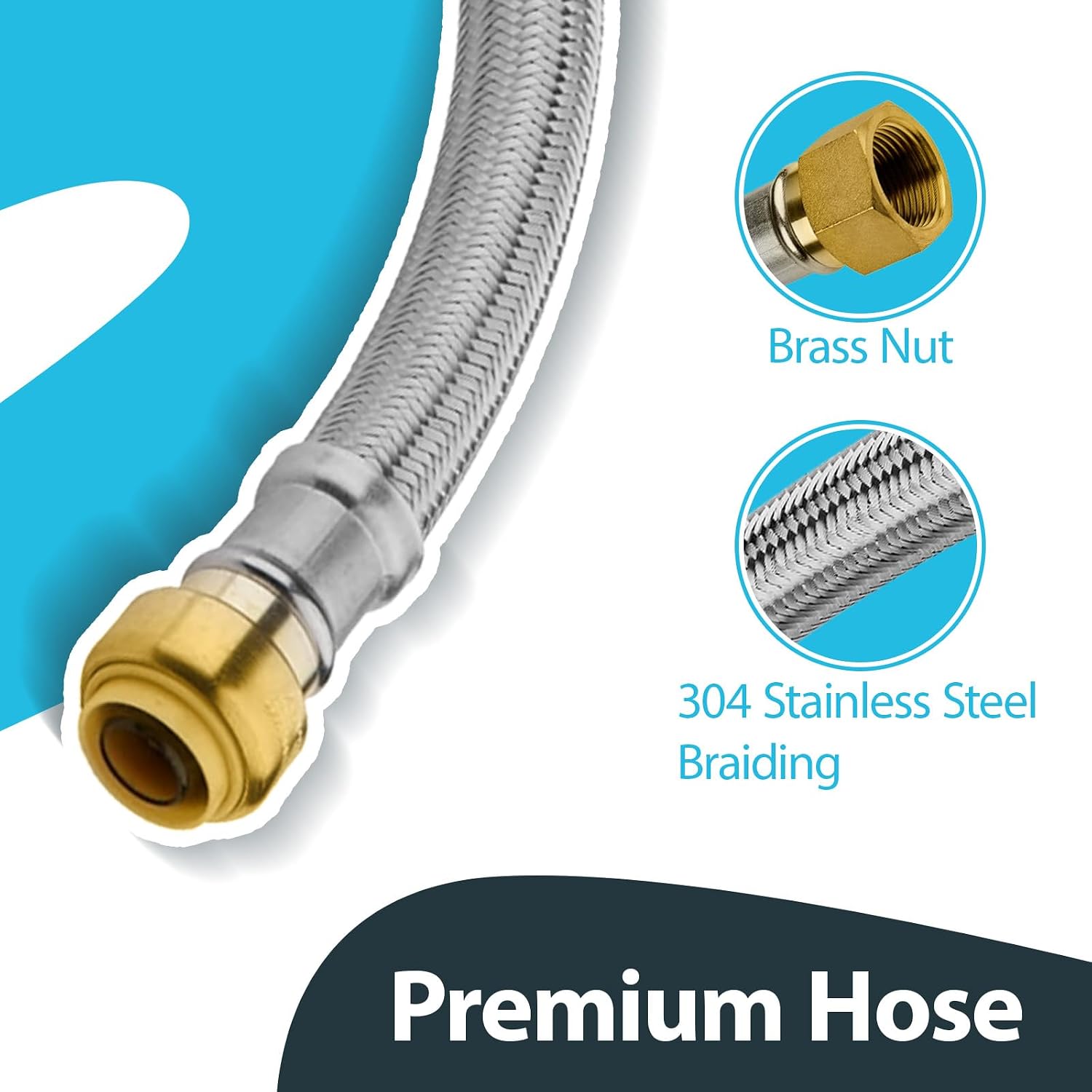 (10 Pack) Seelink 12-Inch Stainless Steel Flexible Water Heater Hose, 1/2' Push-Fit x 3/4' FIP, Push-to-Connect for Copper, PEX, and CPVC