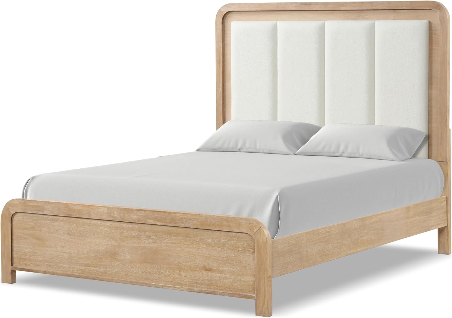 Furniture of America Verena Boho Solid Wood 3-Piece Bedroom Set with Padded Headboard Bed, Metal Side Glide, Finger Pulls on Nightstand and Chest, Box Spring Needed, Queen, Natural