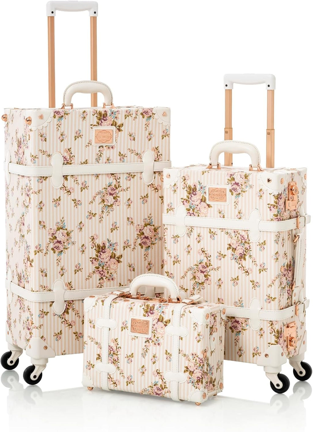 COTRUNKAGE Vintage Luggage Set of 3, Retro Carry On Suitcase for Women and Men with Spinner Wheels, Beige Floral