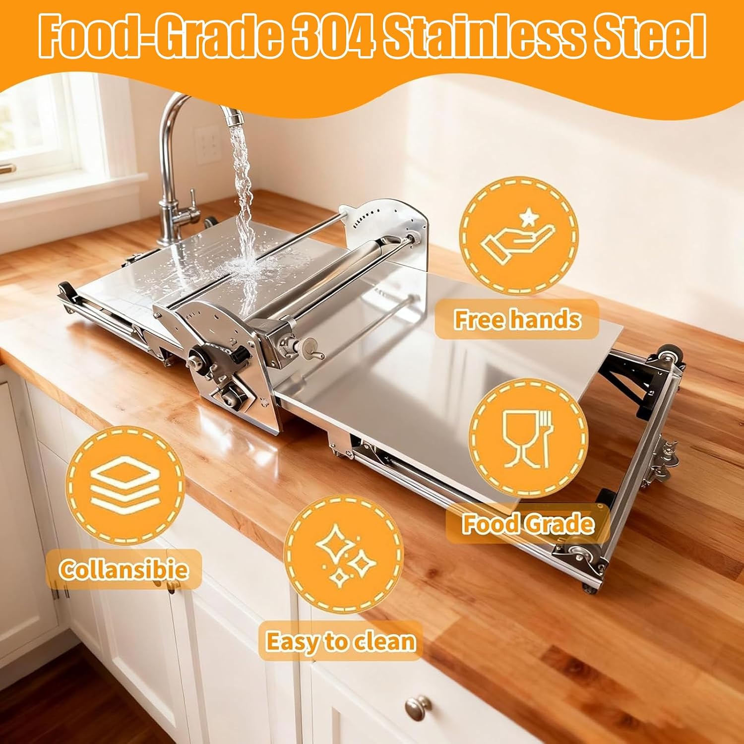 17.7' Folding Dough Sheeter, Dough Rolling Machine, Electric Dough Sheeter Machine for Home, Stainless Steel Dough Machine with 0.08'-1.18' Adjustable Thicknesses