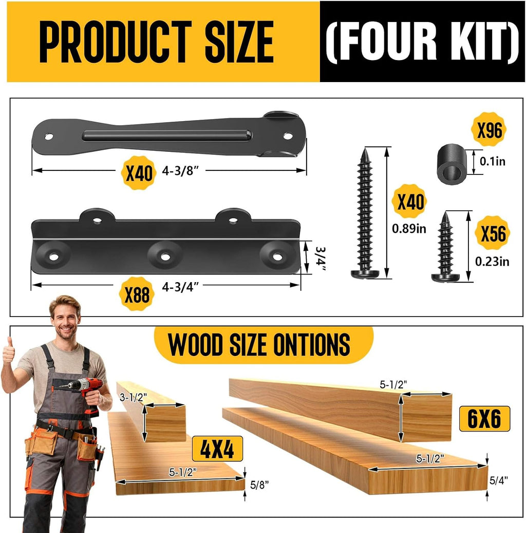 Louver Bracket Kit - Deck Sunblind System Brackets,Louver Hardware Kit,Holds up to 11 Boards(48'), for DIY Fence, Window Shutters, Garden, Patio, Indoor & Outdoor Use (4 Set Louver Kit)