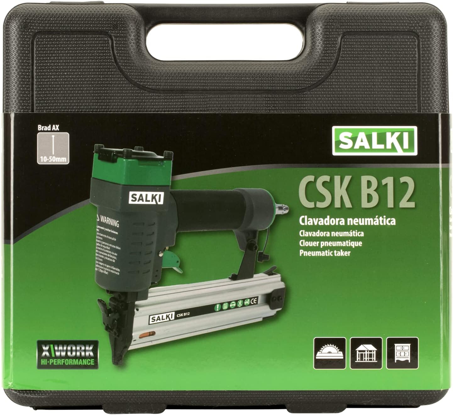 CSK B12 Compressed Air Nailer - Pneumatic Nail Gun, Wood Nailer for Carpentry, Compatible with BRAD AX 1.2 Nails from 10 to 50 mm