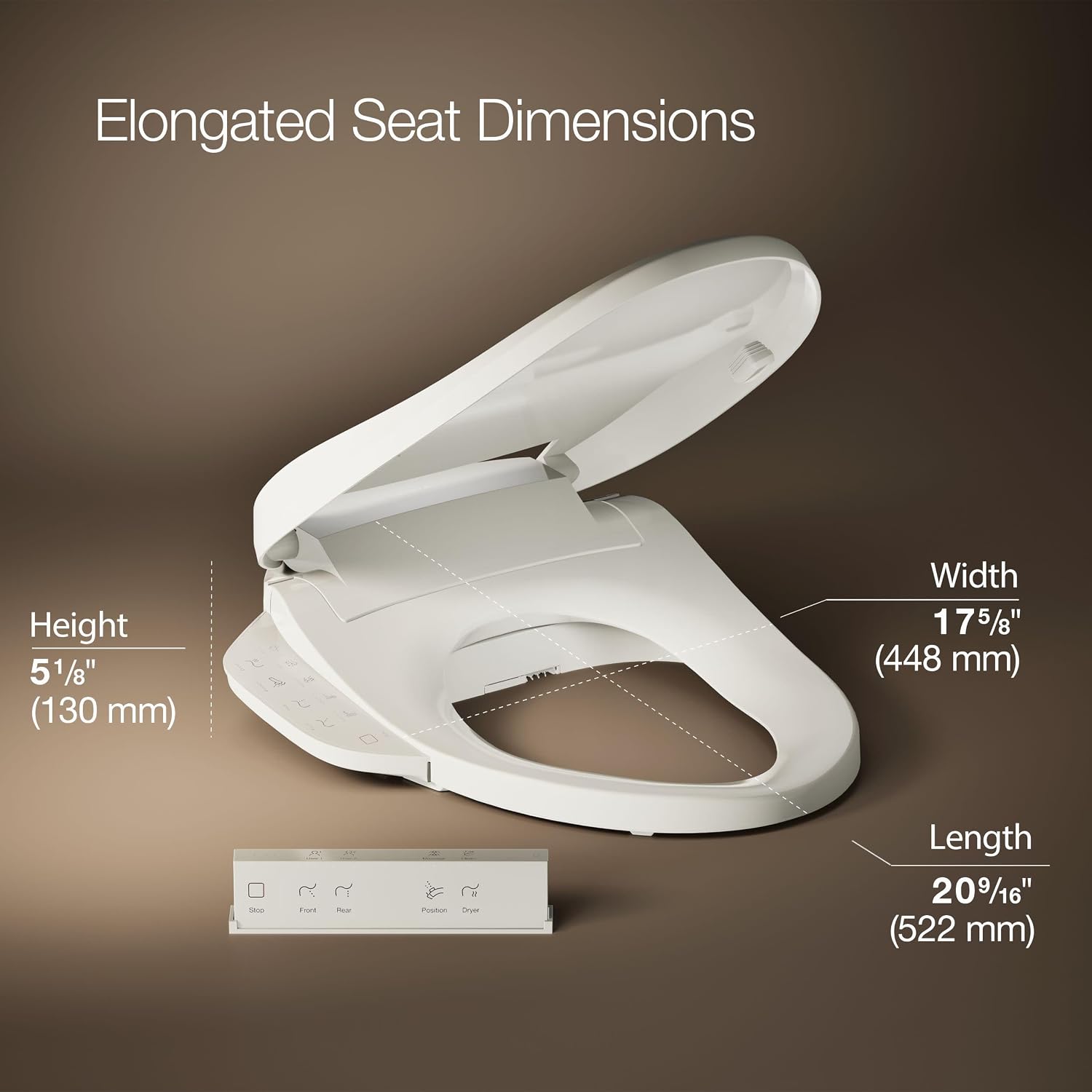 Kohler PureWash E725 Heated Bidet Toilet Seat Elongated, Biscuit with Remote, Warm Water, Dryer, Quiet-Close Lid, Self-Cleaning Wand, Adjustable Water Pressure, Nightlight