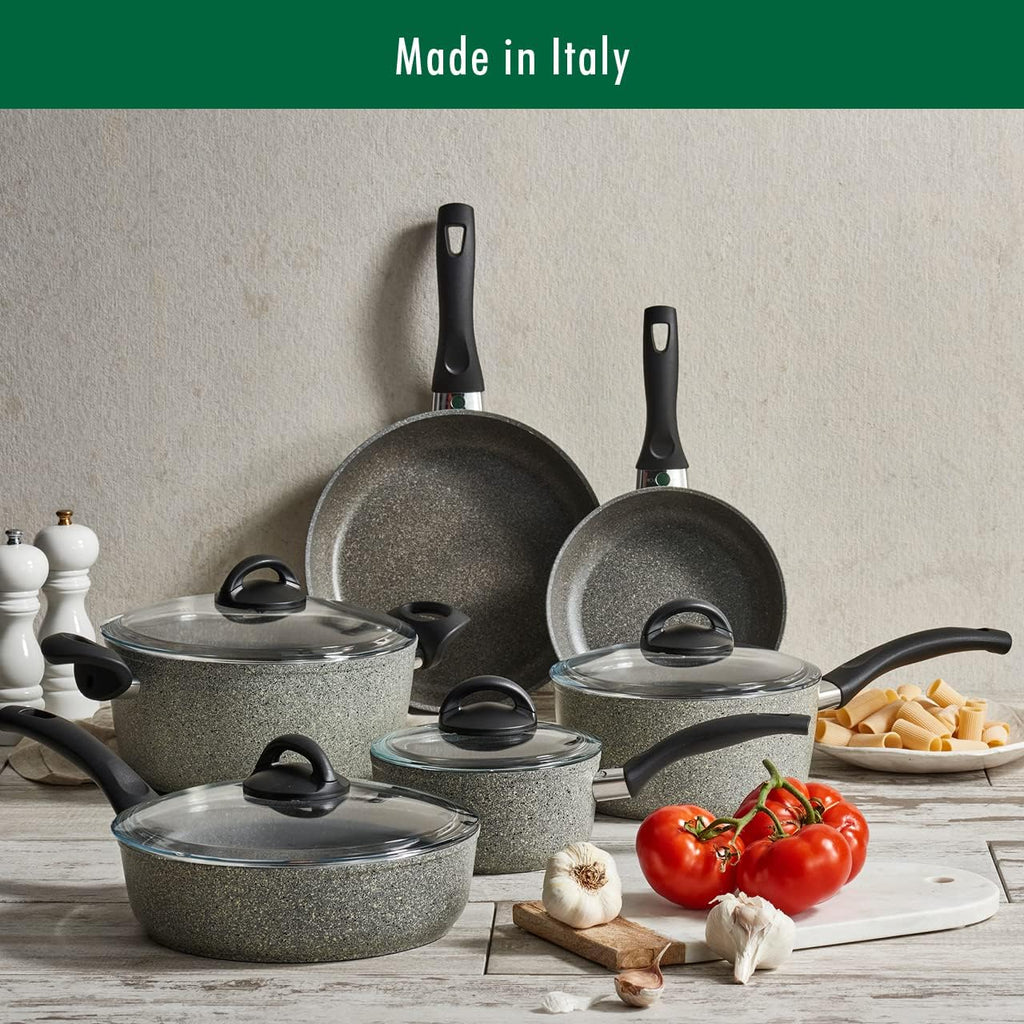 Ballarini 75001-652 Parma Forged Aluminum Nonstick Cookware Set, 10-Piece, Granite
