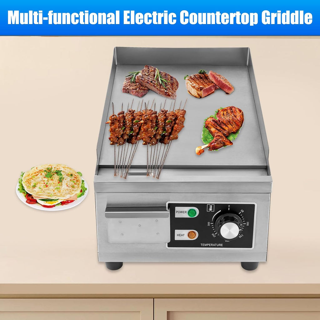 Commercial Griddle, Countertop Griddle Non-Stick, Stainless Steel Electric Flat Top Grill for Restaurant Kitchen, 110V 1300W