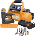 Freeman PE1GCCK 20V Cordless 1 Gallon Air Compressor with 3-in-1 Pneumatic Finish Nailer/Stapler, Battery, Charger, Air Hose, Inflation Accessory Kit and Fasteners (600 Count) – 700 Shots per Charge