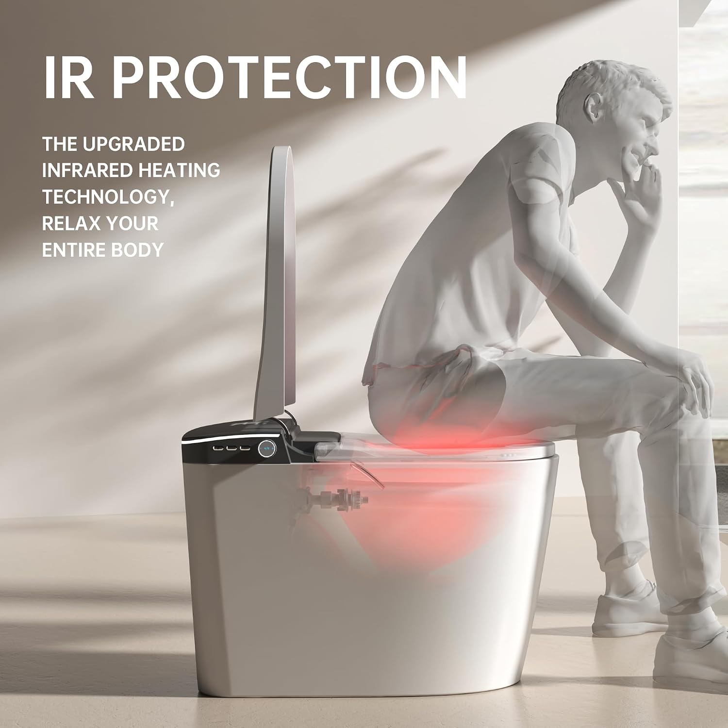 Smart Toilet with Powerful Flush, Bidet with Instant Warm Water, Modern Elongated Tankless Toilet with Foot Sensor, Heated Bidet Seat & Dryer,LED Display, Night Light, Deodorization (White1)