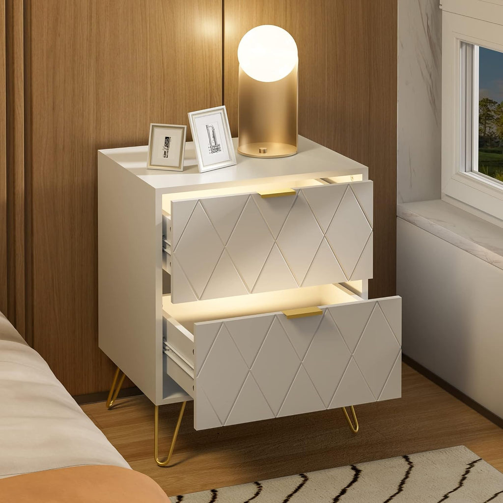 Anbuy Bedroom Sets 3 Pieces White Modern Nightstands and 9 Drawer Dresser Sets Bedside Table Set Bedroom Set 3 Pcs White
