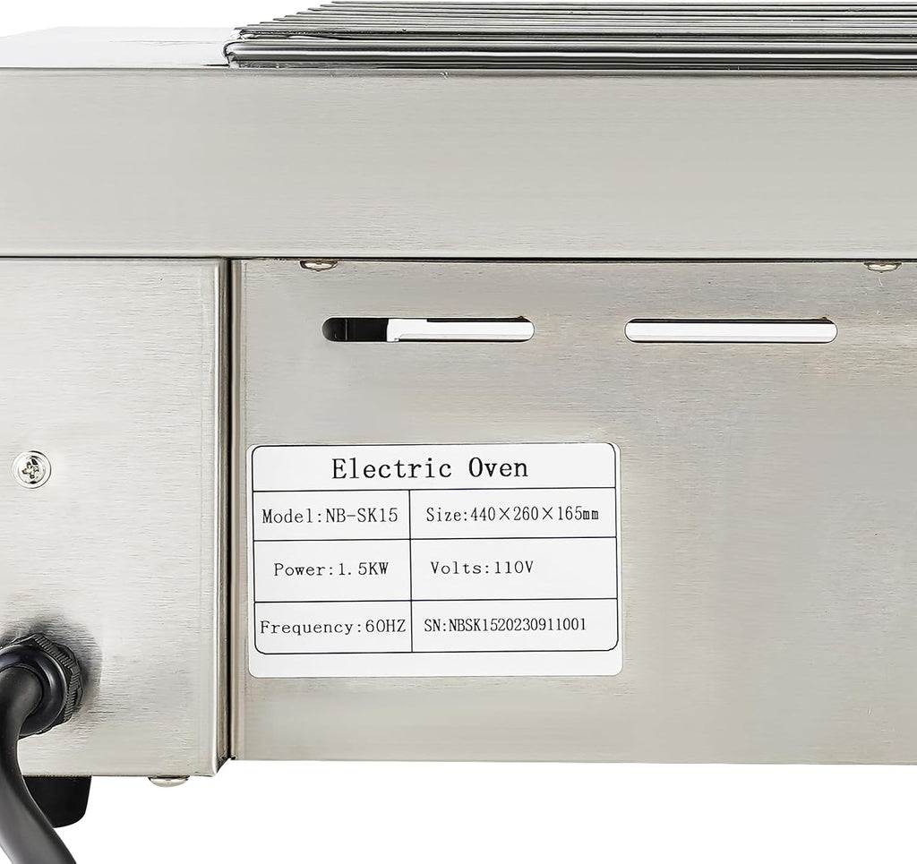 Electric Grill,Barbecue Smokeless Indoor Grill,110V 1.5KW Commercial Electric Countertop Griddles Stainless Steel Adjustable Temperature Control 32-446 ° F for Home or Restaurant Use,Silver