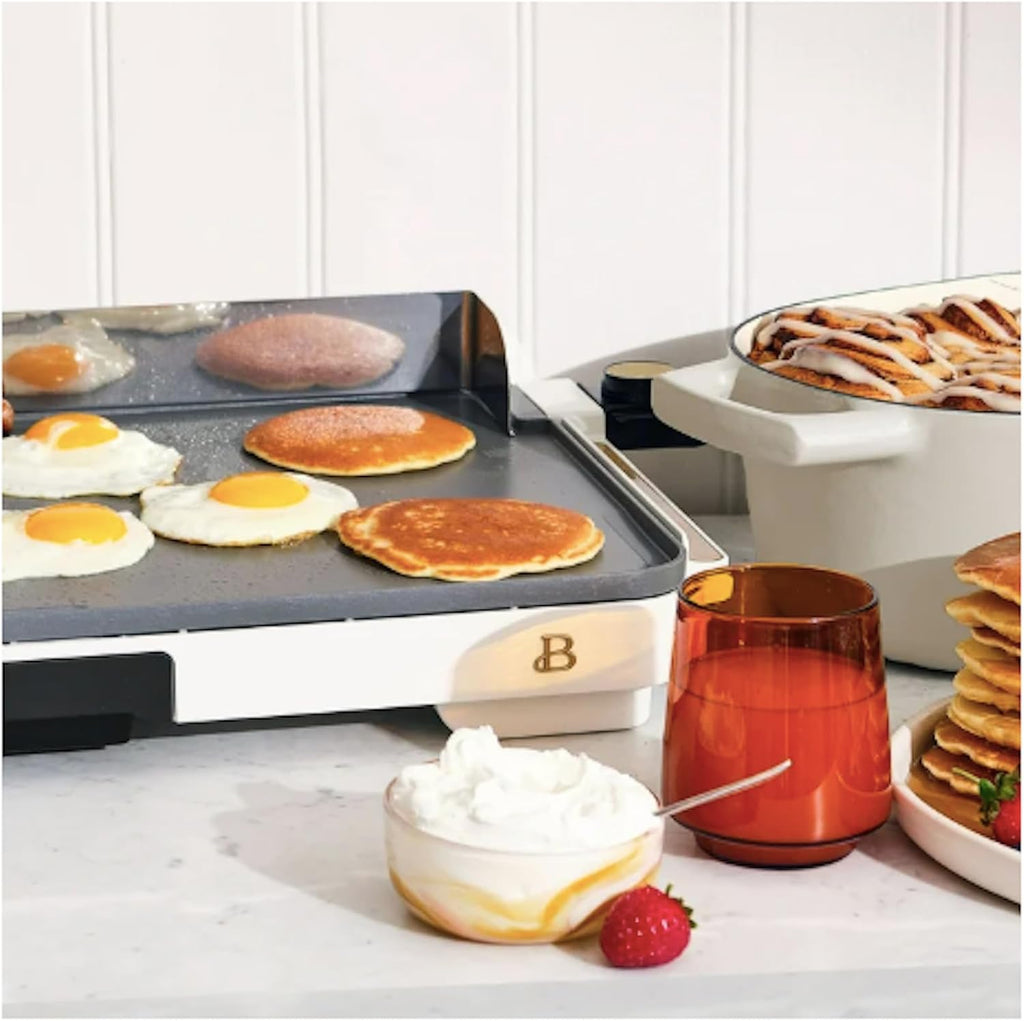 Stunning XL Electric Griddle 12' x 22,' Non-stick by Drew Barrymore (White)