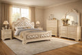 First of a Kind Victoria Off White Traditional 5 Piece Queen Bedroom Set with Upholstered Tufted Headboard Elegant European Inspired Design Coordinated Furniture Collection