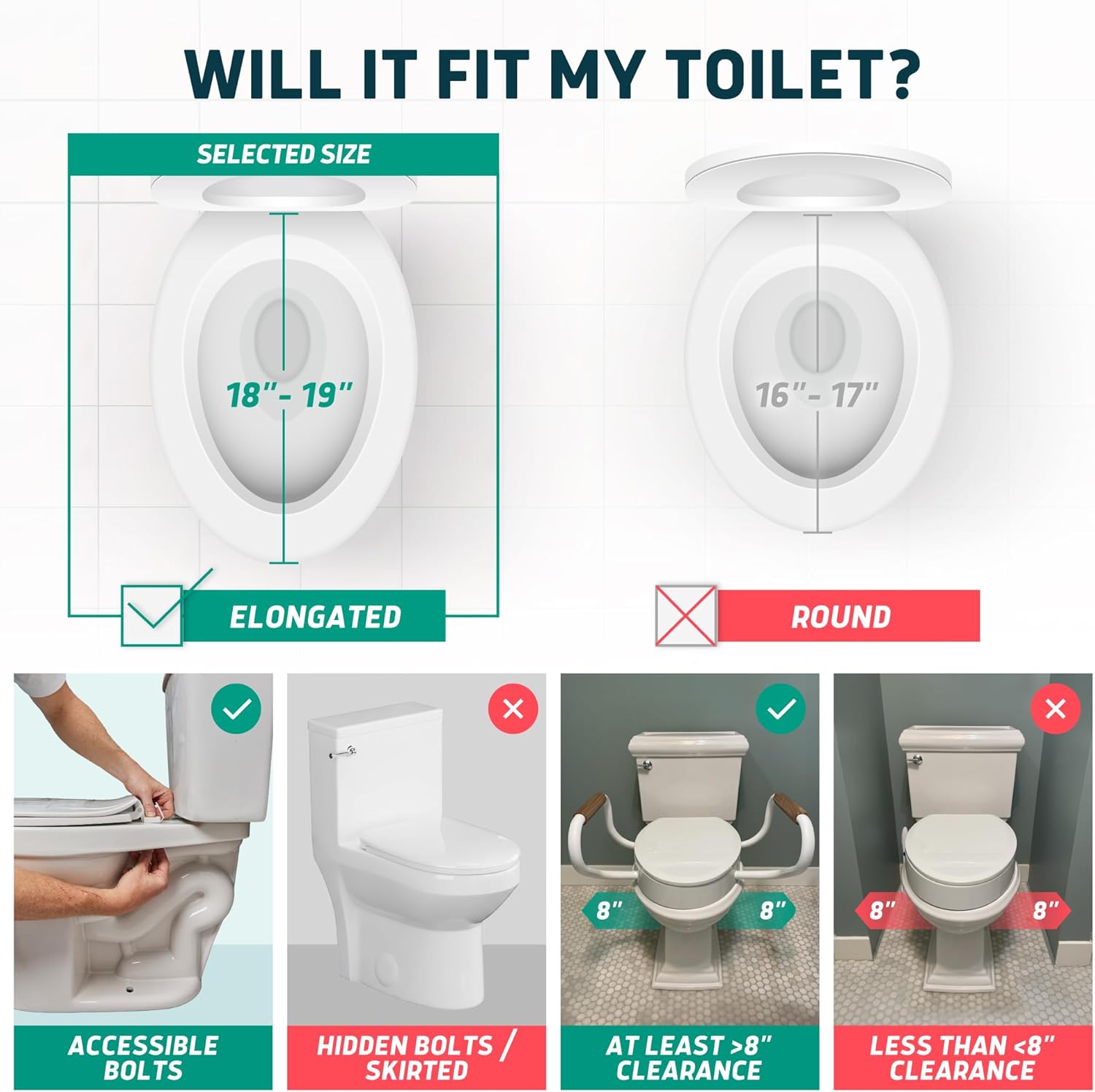 Lunderg Solva Raised Toilet Seat with Handles - Elongated - Easy to Install Toilet Seat Risers for Seniors - Adds 3 Inches & Works like the one you've always used - Elegant design - No Hospital Vibe