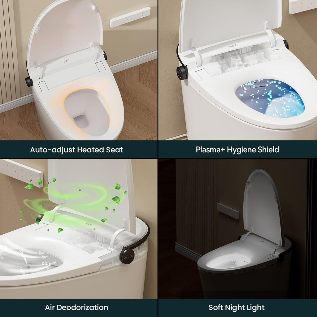 R&T FA59-T Smart Toilet – Auto Open & Flush, Heated Seat, Warm Water Bidet, Air Dryer, Dual Flush (1.1/1.6 GPF), Deodorizer, Night Light, Power Outage Flush, 2-User Presets