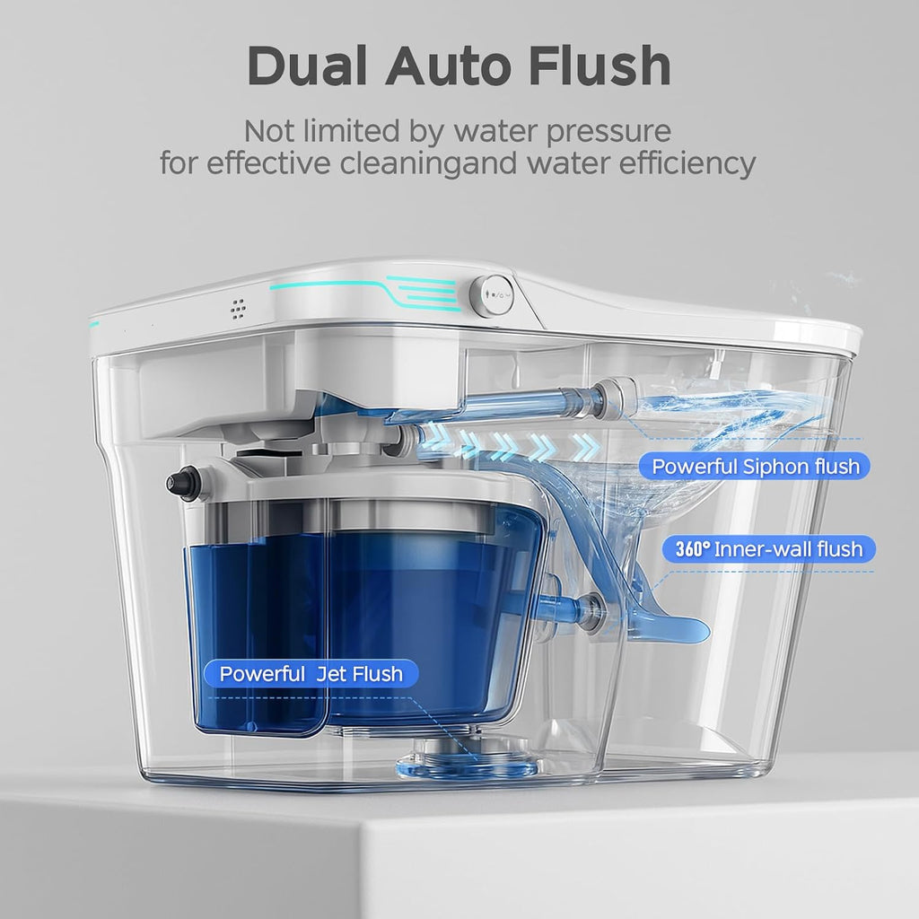 Smart Toilet with Bidet Built In ADA Height 17.7', 1.28GPF Power Flush, One Piece Bidet Toilet Design with Heated Seat, Voice Control, Remote Control, Foam Shield, Tankless Modern Toilet BSJ
