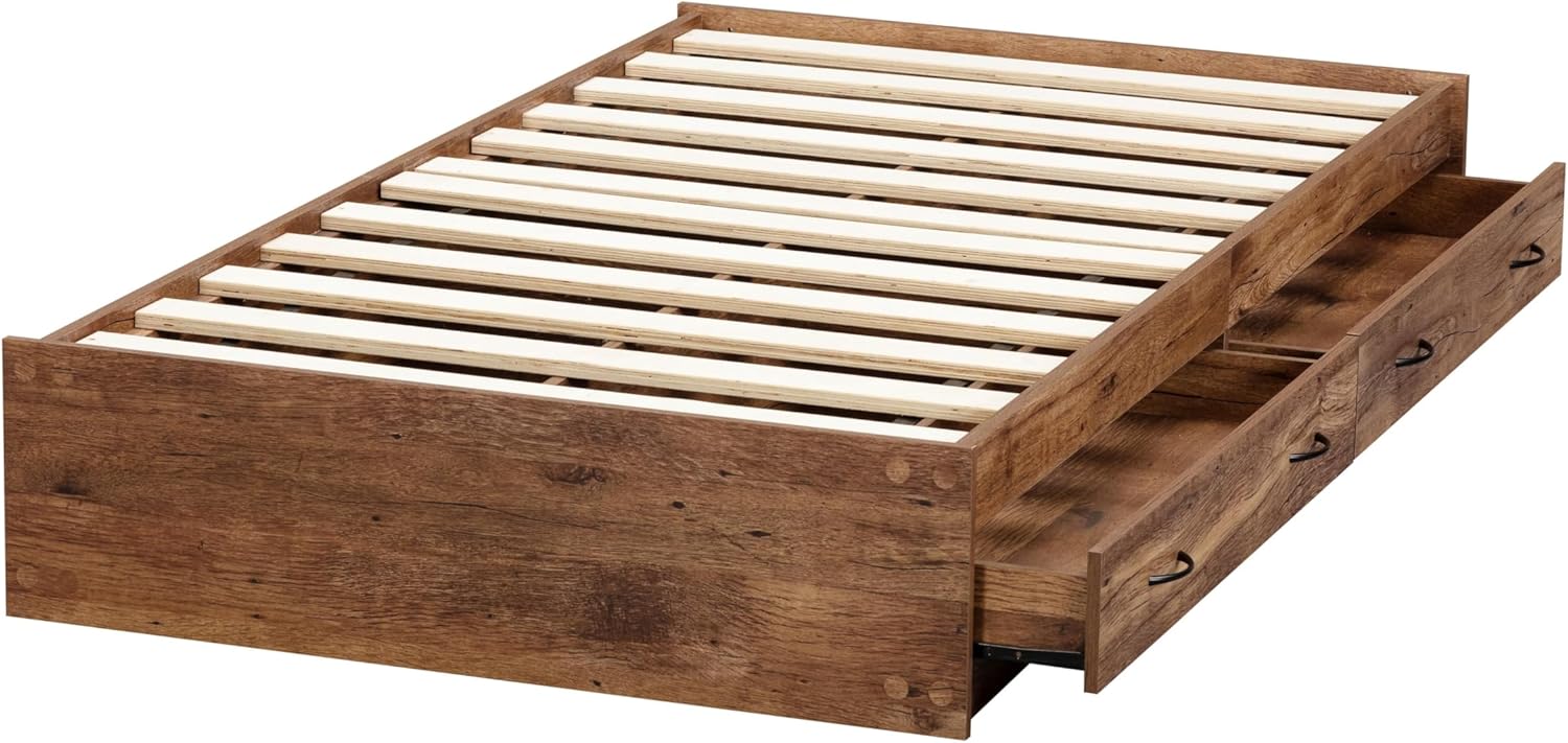 OS Home and Office Furniture Twin Sized Bookcase Headboard Platform Bed in Oak