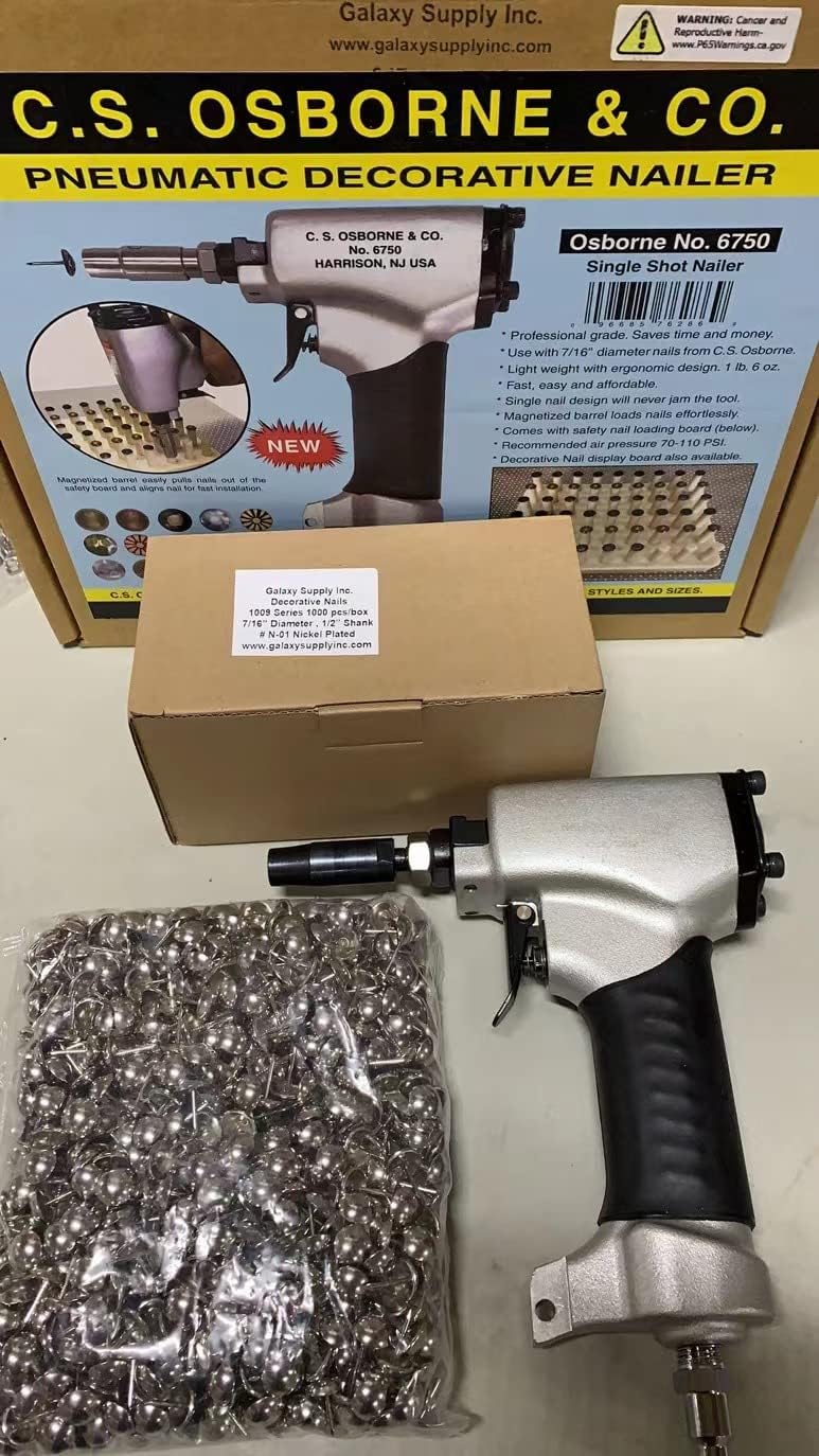 C.S. Osborne & Co. No. 6750 - Pneumatic Decorative Nailer, Free with Galaxy Supply Inc. Baseboard or Nails (Free with one box N-01 Nickel Finish Nails)