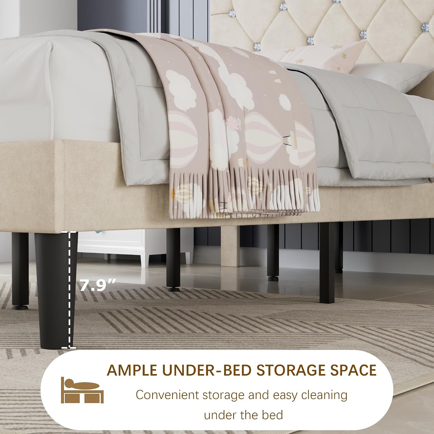 VECELO Twin Size Bed Frame, Upholstered Platform with Adjustable Diamond Tufted Headboard, Wood Slat Support, No Box Spring Needed, Pala Beige