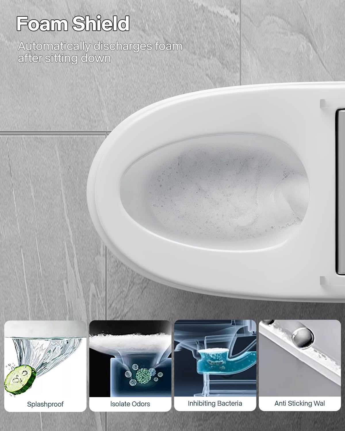 Smart Toilet with Bidet Built In, ADA Comfort Height, One Piece Elongated Toilet with Tank Built in, Pump, Auto Open Close Quiet Flush, Foam Shield, Voice Control Heated Seat,Instant Warm Water