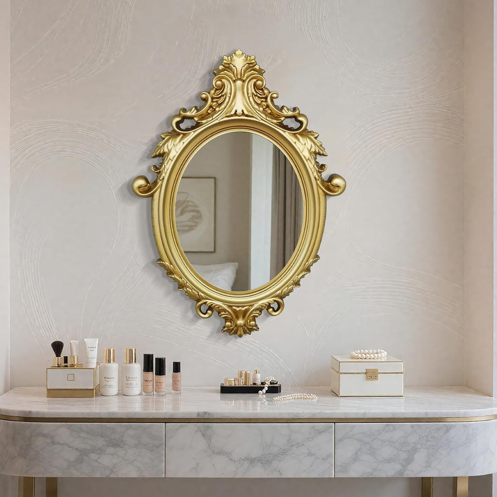 23X32 Inch Gold Vintage Oval Bathroom Mirror, Antique Oval Wall Mounted Vanity Mirror for Living Room Decor