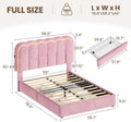 CypBed Full Size Bed Frame with 4 Storage Drawers & LED Lights, Velvet Upholstered Platform Bed Frame with Charing Station and Adjustable Headboard, Wood Slats Support, No Box Spring Needed, Pink