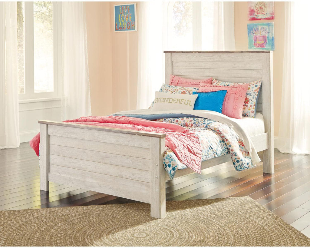 Signature Design by Ashley Willowton Cottage Farmhouse Sleigh Headboard ONLY, Full, Whitewash