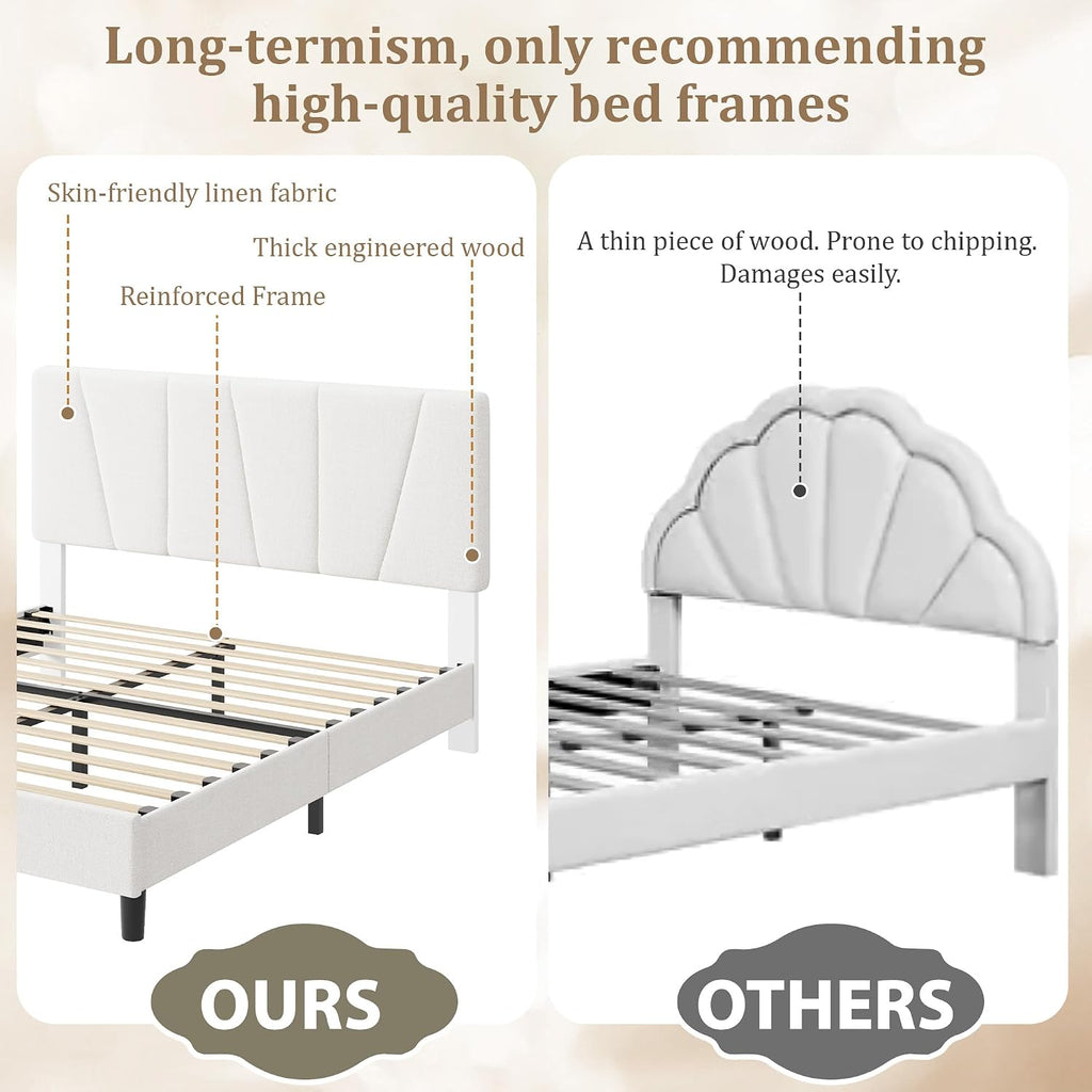 GarveeHome Queen Size Bed Frame with Upholstered Headboard, Modern Fabric Platform Bed Frame with Wooden Slat Support, Adjustable Headboard, No Box Spring Needed, Noise-Free, for Bedroom