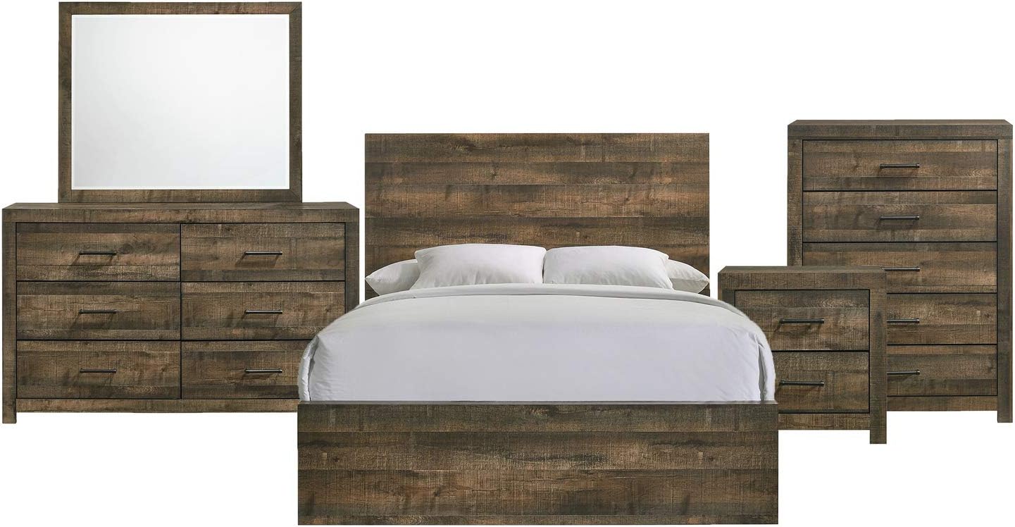 Picket House Furnishings Beckett 5-Piece King Panel Bedroom Set in Walnut