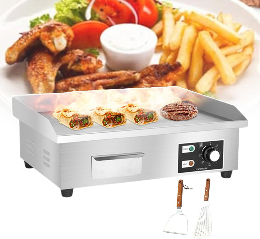 Commercial Electric Griddle, Countertop Flat Top BBQ Grill, Stainless Steel Steak Nonstick Barbecue Hot Plate for Grilling Bacon, Steak, Pancakes, 1500W/2500W/3，1500W