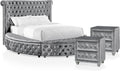 Furniture of America Rhodo Fabric Upholstered 3-Piece Bedroom Set, King Size Platform Bed and 2-Drawer Nightstands with USB Port, Button Tufted Headboard, No Box Spring Required, Gray