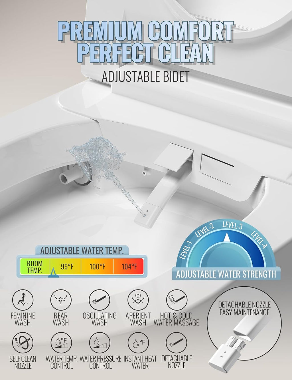 Smart Toilet with Bidet Built in, Auto Open/Close, Foam Shield, Foot Sensing Operation, Built-in Tank & Pump-Assisted Auto Flush, Wider Heated Seat, Luxury One Piece Elongated Bidet Toilet