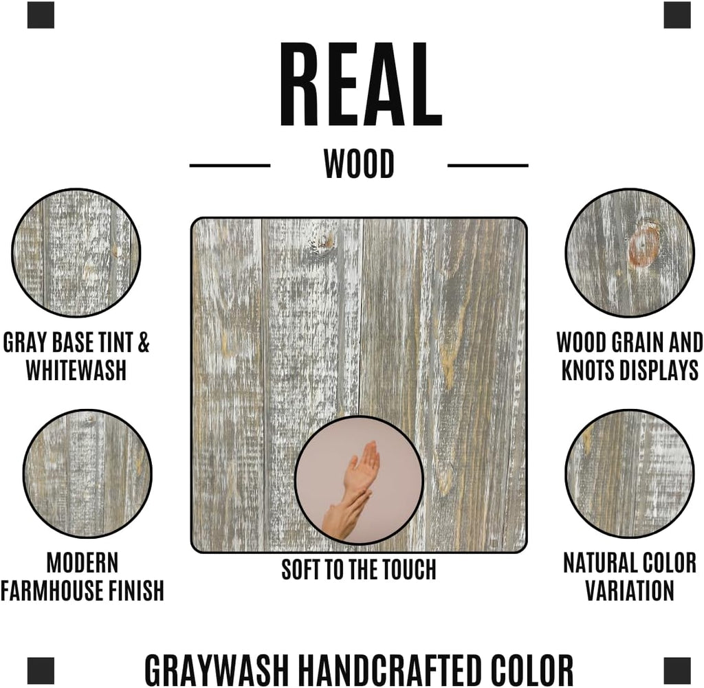 Barn Walls Solid Wood Headboard King Size Graywash Finish, Wall Mounted Headboard Panel with Natural Wood Grain, Adjustable Height, Farmhouse Rustic Coastal Style, Wooden King Headboard Only for Bed