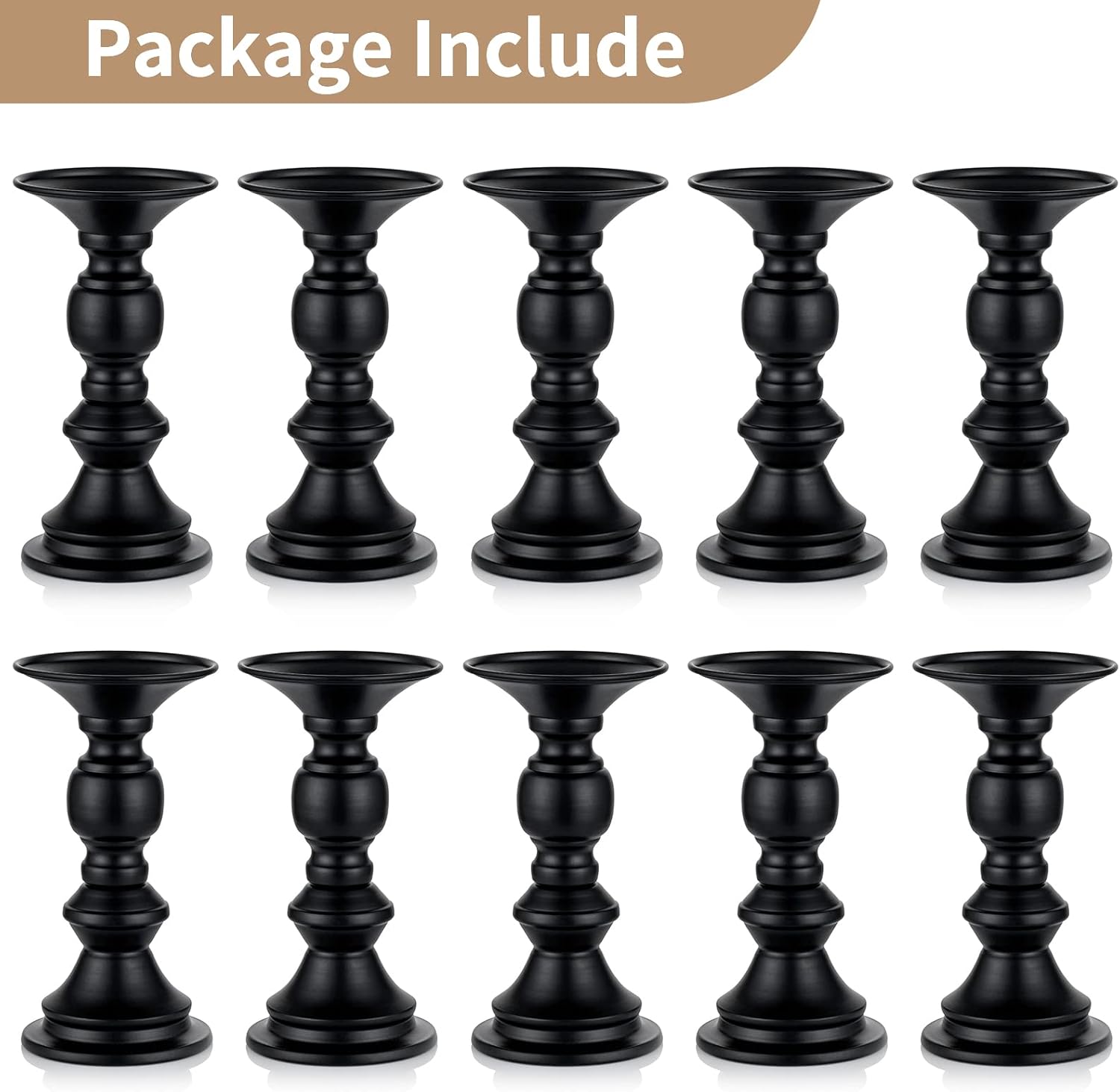 Nuptio 10 Pcs Black Candle Holders for Pillar Candles, Metal Candle Holder for 50mm Candles, Pillar Candle Holder Centerpieces for Wedding Anniversary Housewarming Christmas Party Tables