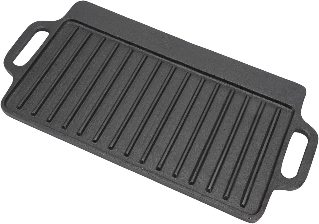 Cast Iron Grill Griddle, Double Sided Rectangular Teppanyaki Plate with Easy Grip Handles, for Barbecue Steak Chicken Pancakes Bacon Eggs (51x23CM)
