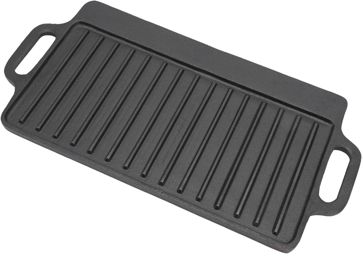 Cast Iron Grill Griddle, Double Sided Rectangular Teppanyaki Plate with Easy Grip Handles, for Barbecue Steak Chicken Pancakes Bacon Eggs (51x23CM)