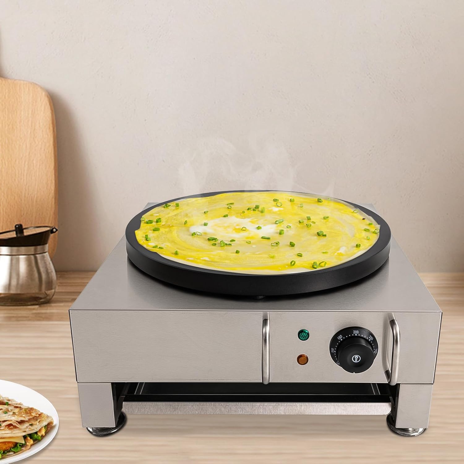 Electric Crepe Maker,16 Inch Large Pancake Machine Crepes Griddle With Wooden Spreader,2200W Stainless Steel Crepe Maker for Kitchens,Restaurants