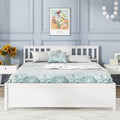 Giantex Queen Size Solid Wood Platform Bed Frame, Mid Century Queen Bed Frame with Headboard, Wooden Slat Support, Queen Panel Bed, No Box Spring Needed, Easy Assembly, White