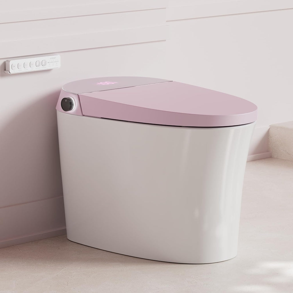 CANEST Pink Smart Toilet with Bidet Built In, ADA Comfort Height Bidet Toilet with Tank, Auto Open&Close Lid, Adaptive Heated Seat Warm Water Dryer, Foot Sensor, 1000g MAP Flush, Remote Control