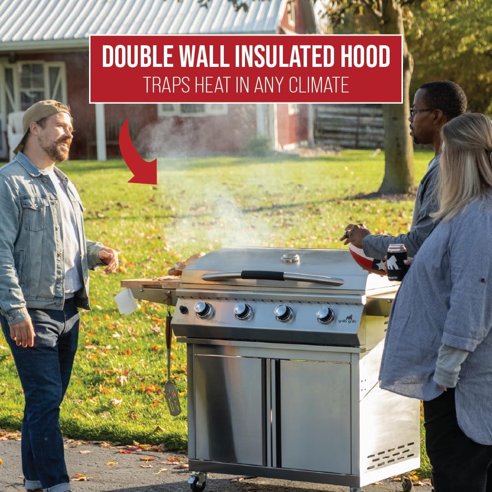 GRILLA Primate Gas Grill & Griddle with Clearview Grease Management System, Heavy-Duty Stainless Steel Design, 490 Square Inches of Cook Space, For Grilling, Outdoor Cooking, and Griddle