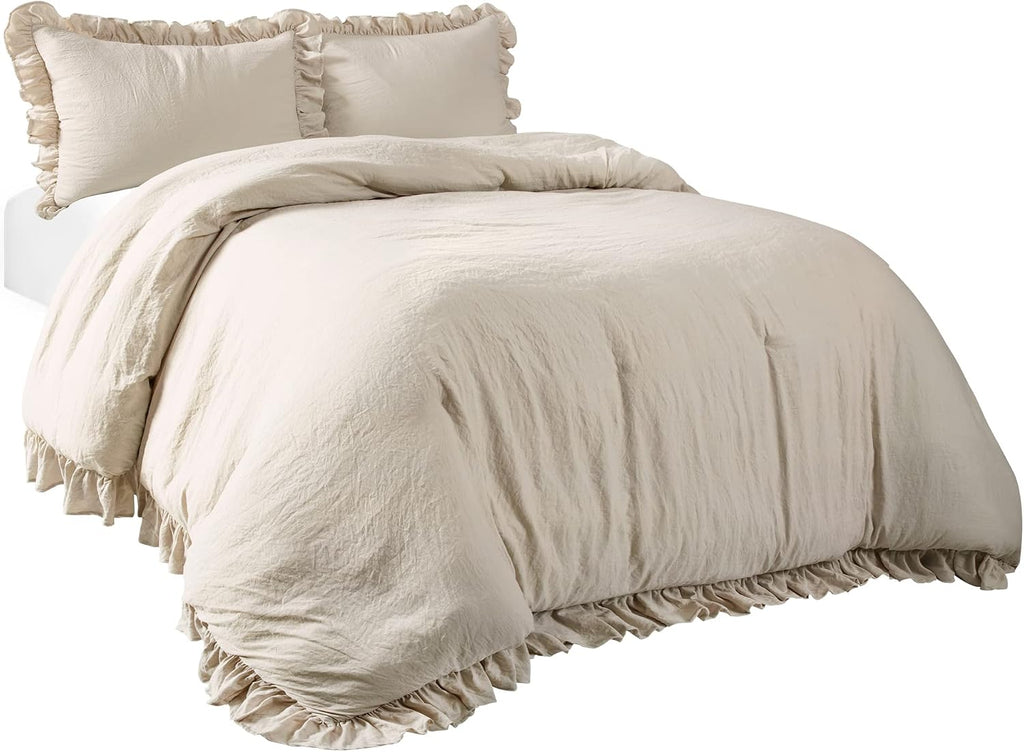 Lush Decor Reyna Ruffle Comforter Set - 3 Piece Cozy Ruffled Bedding Set - Timeless Elegance and Comfort for Bedroom - California King, Wheat