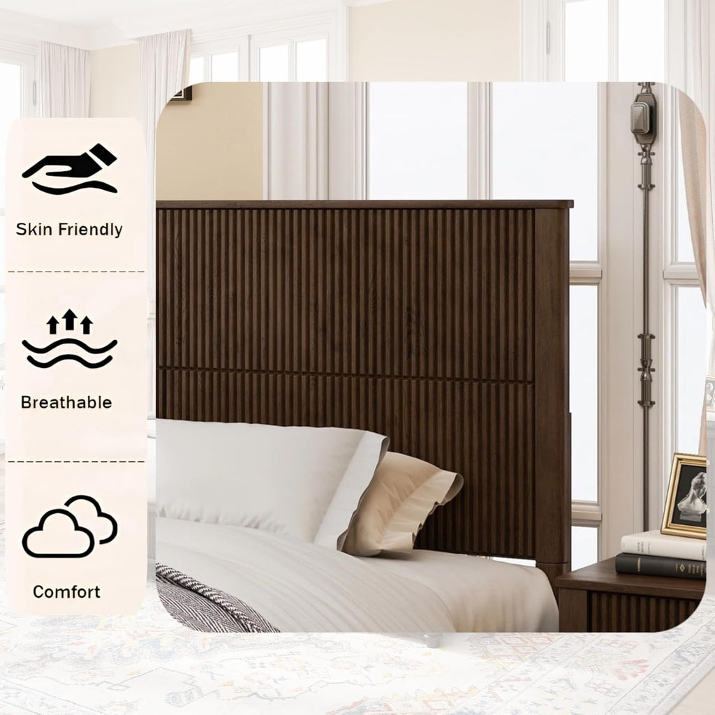 Wood King Size Bed Frame,King Size Platform Bed with Headboard, Tall Walnut Finish, No Box Spring Needed, Durable Slat Support for Memory Foam Mattresses, Elegant Design (Walnut, King)