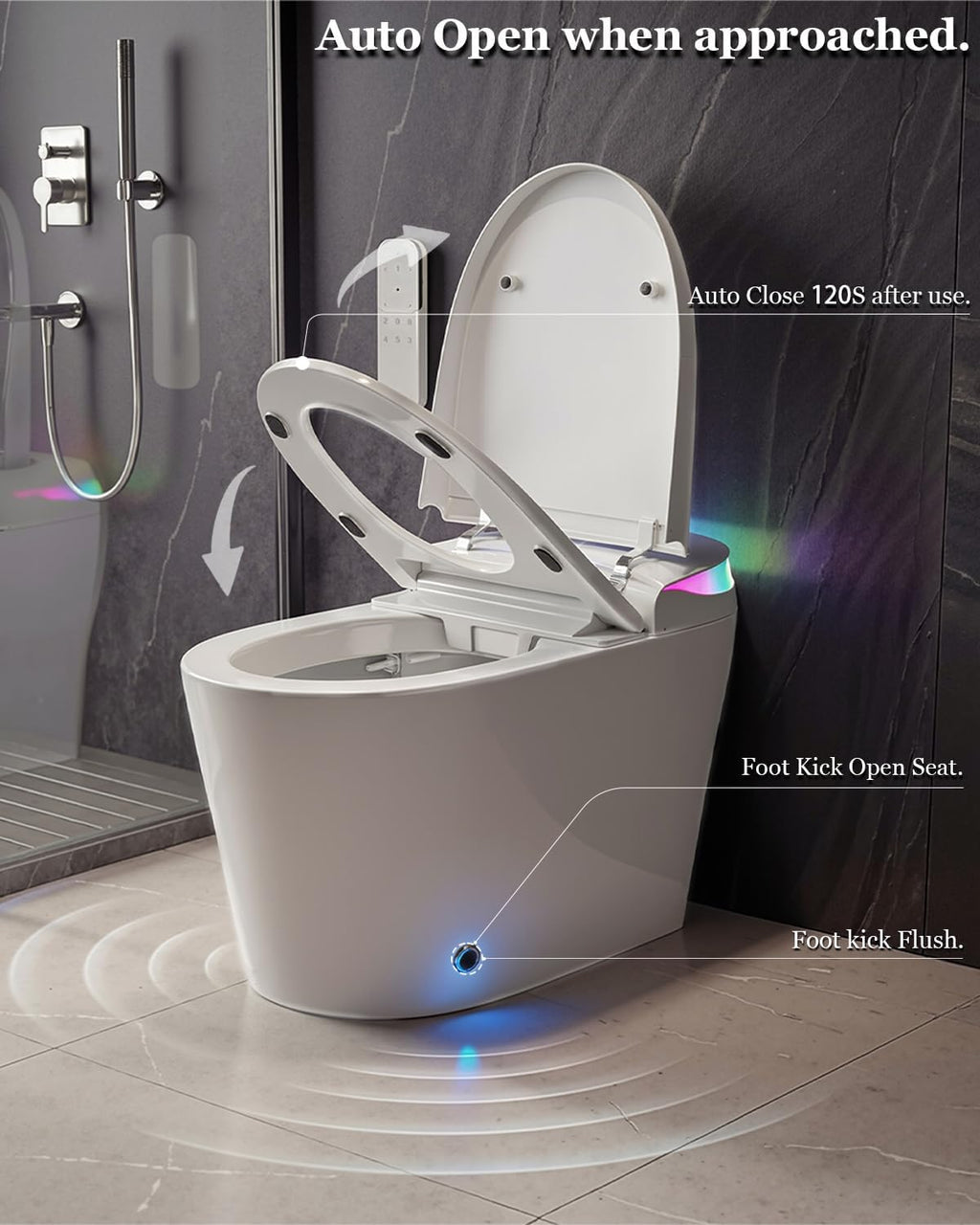 TOTTE Smart Toilet with Bidet Built-in, Built-In Water Tank & Pressure Pump, 1000g MaP Flush Score, Foam Shield, ADA Comfort Height Heated Seat, Automatic Lid, Warm Air Dryer & Instant Warm Water